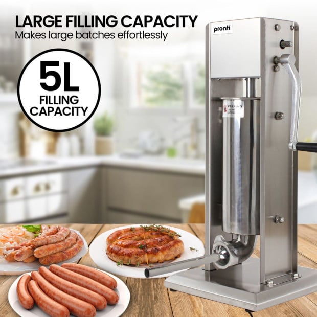 Pronti Stainless Steel Vertical Sausage Stuffer - 5L Image 8
