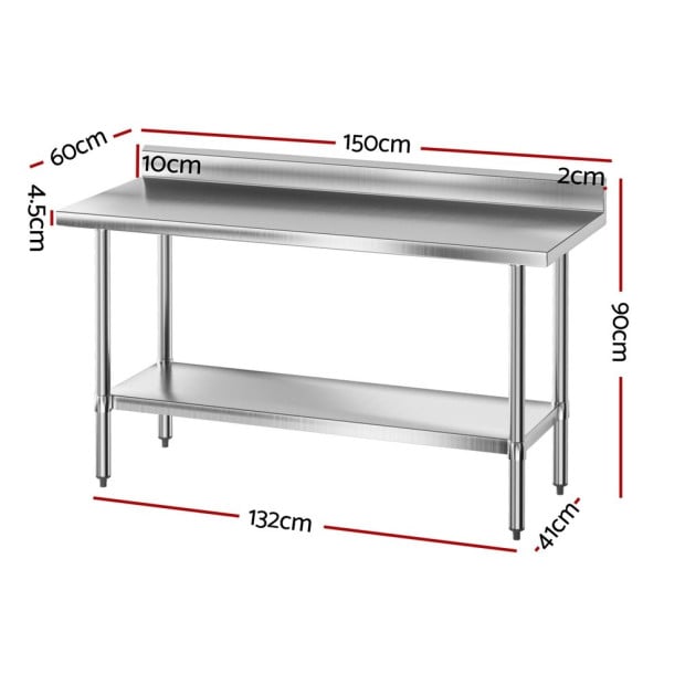 Stainless Steel Kitchen Bench W/ Splashback 1500x600mm 430 Image 2