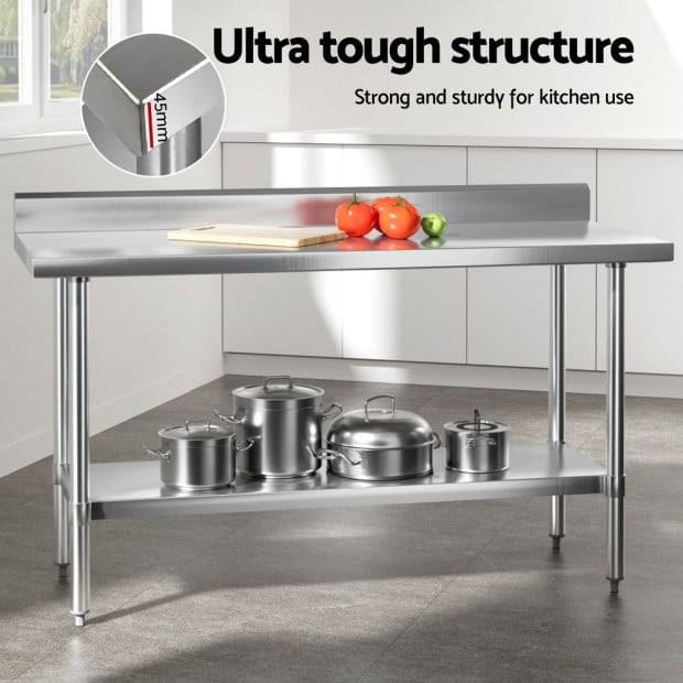 Stainless Steel Kitchen Bench W/ Splashback 1500x600mm 430 Image 5
