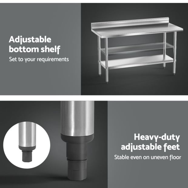 Stainless Steel Kitchen Bench W/ Splashback 1500x600mm 430 Image 6