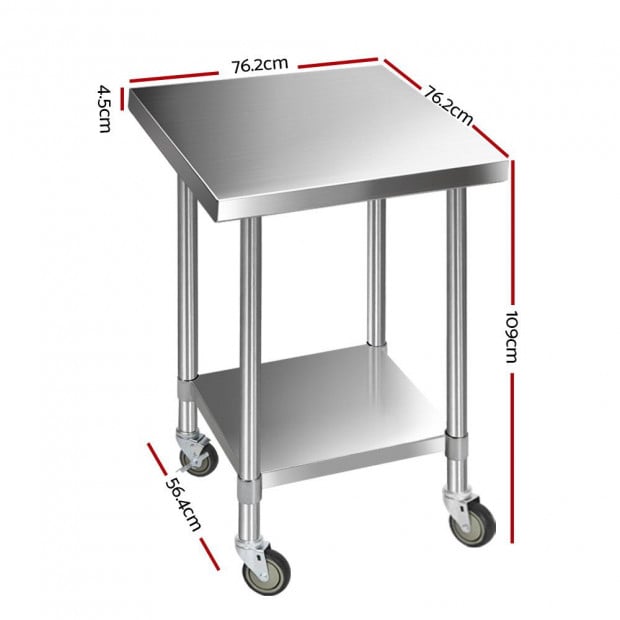 762 x 762mm Stainless Steel Work Bench with 4pcs Castor Wheels Image 2