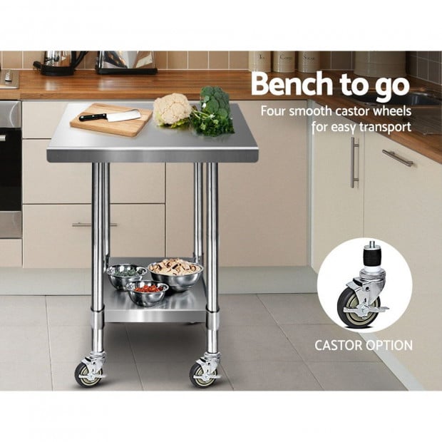 762 x 762mm Stainless Steel Work Bench with 4pcs Castor Wheels Image 6