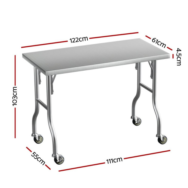 Stainless Steel Kitchen Benches Work Bench Wheels 122x61cm 430 Image 2