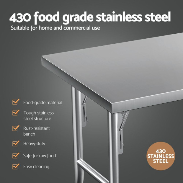 Stainless Steel Kitchen Benches Work Bench Wheels 122x61cm 430 Image 5