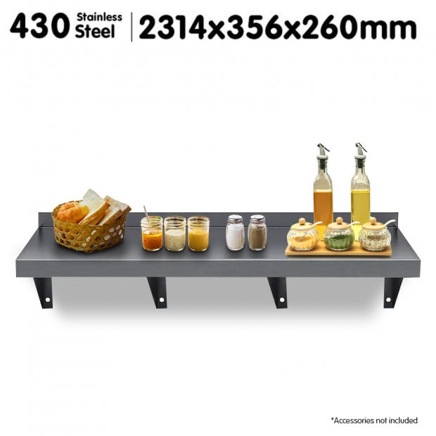 2134x356mm Stainless Steel Wall Mounted Shelf