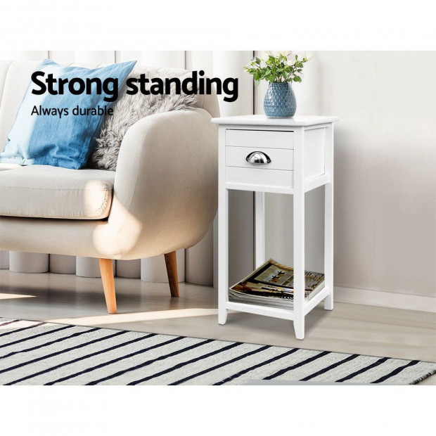 Bedside Table Nightstand Drawer Storage Cabinet Lamp Side Shelf White Image 4
