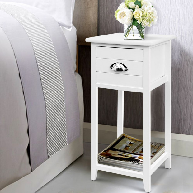 Bedside Table Nightstand Drawer Storage Cabinet Lamp Side Shelf White Image 7