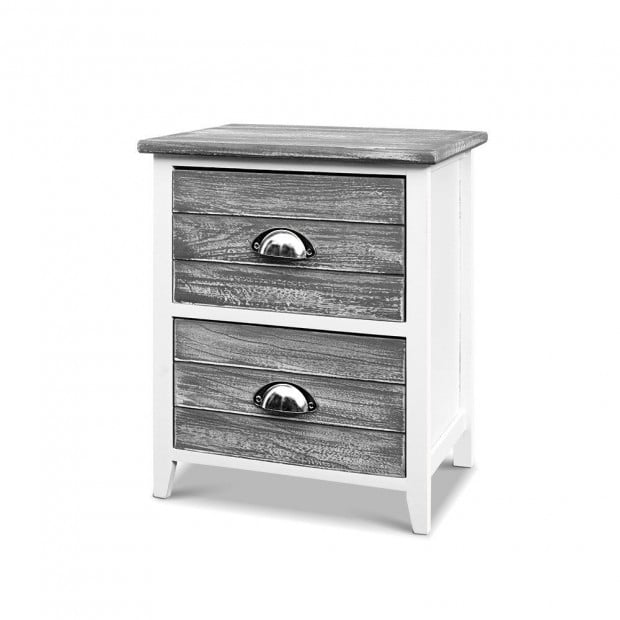 2x Bedside Table 2 Drawers Storage Cabinet Bedroom Side Grey