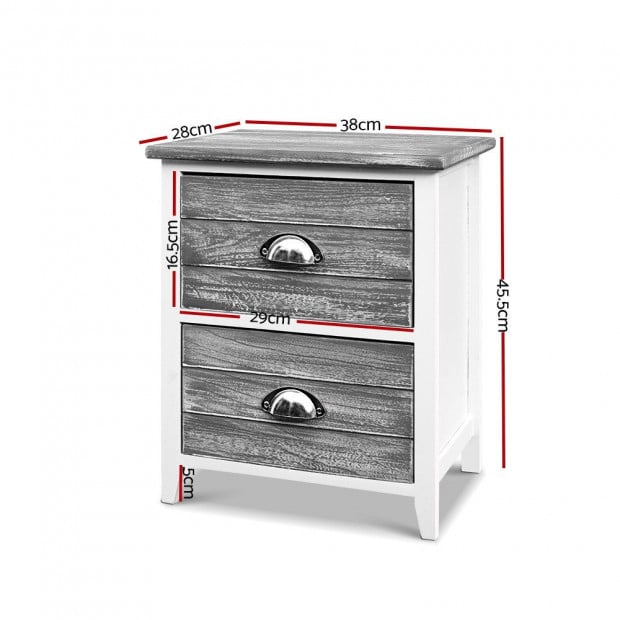2x Bedside Table 2 Drawers Storage Cabinet Bedroom Side Grey Image 2