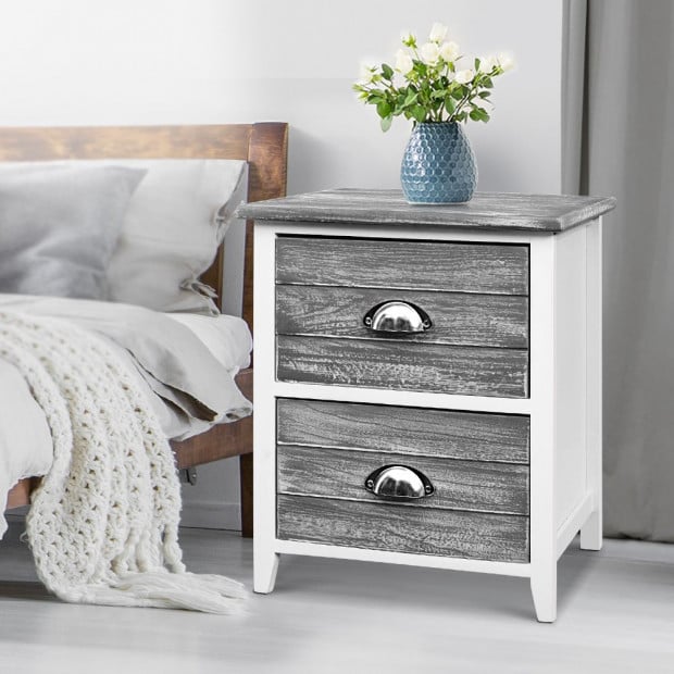 2x Bedside Table 2 Drawers Storage Cabinet Bedroom Side Grey Image 6
