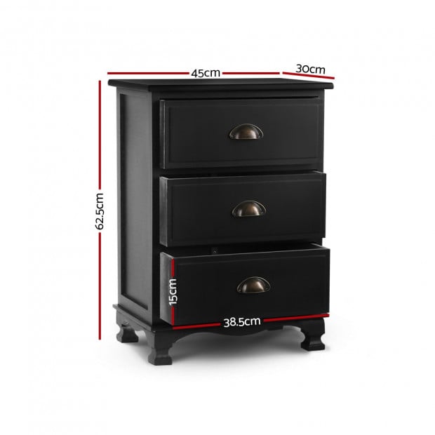 Vintage Bedside Table Chest Storage Cabinet Nightstand Black Image 2