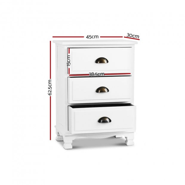 Vintage Bedside Table Chest Storage Cabinet Nightstand White Image 2