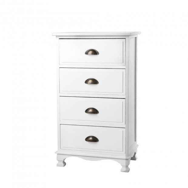 Vintage Bedside Table Chest 4 Drawers Storage Cabinet Nightstand White Image 1
