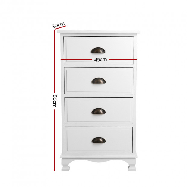 Vintage Bedside Table Chest 4 Drawers Storage Cabinet Nightstand White Image 1