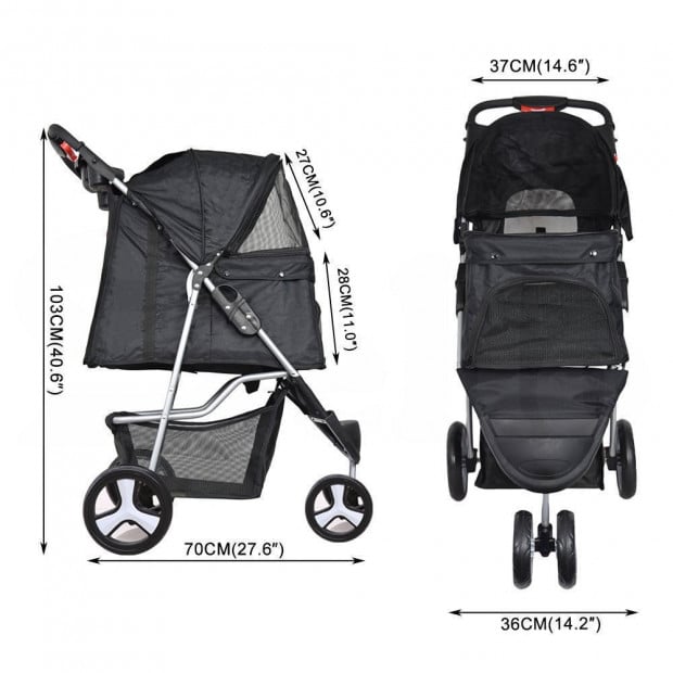Deluxe Foldable Dog Cat Pet Stroller Travel Carrier Black Image 3