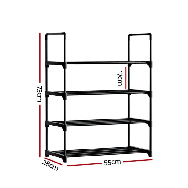 Shoe Rack Stackable Shelves 4 Tiers 55cm Shoes Storage Stand Black Image 2