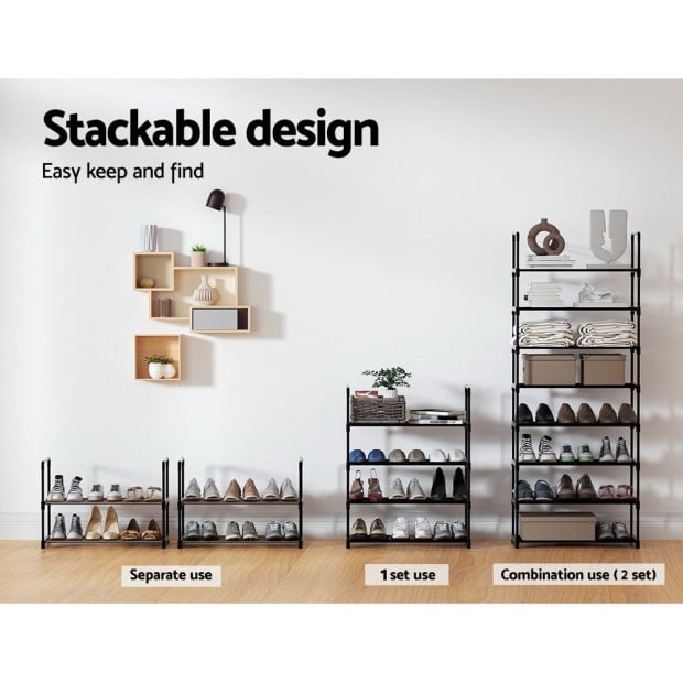 Shoe Rack Stackable Shelves 4 Tiers 55cm Shoes Storage Stand Black Image 5