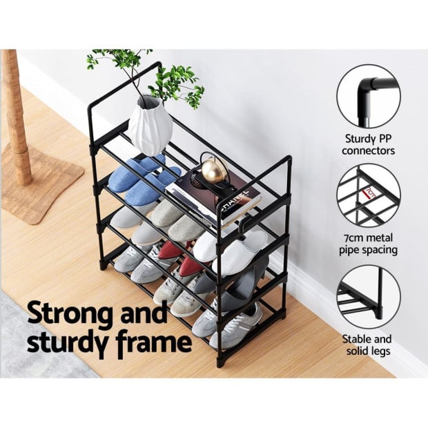 Shoe Rack Stackable Shelves 4 Tiers 55cm Shoes Storage Stand Black Image 6