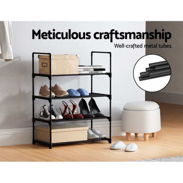 Shoe Rack Stackable Shelves 4 Tiers 55cm Shoes Storage Stand Black Image 7