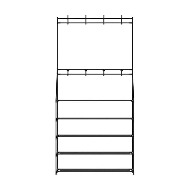 Shoe Rack Coat Hat Stand Hallway Storage Tree Metal Shelves Black Image 3
