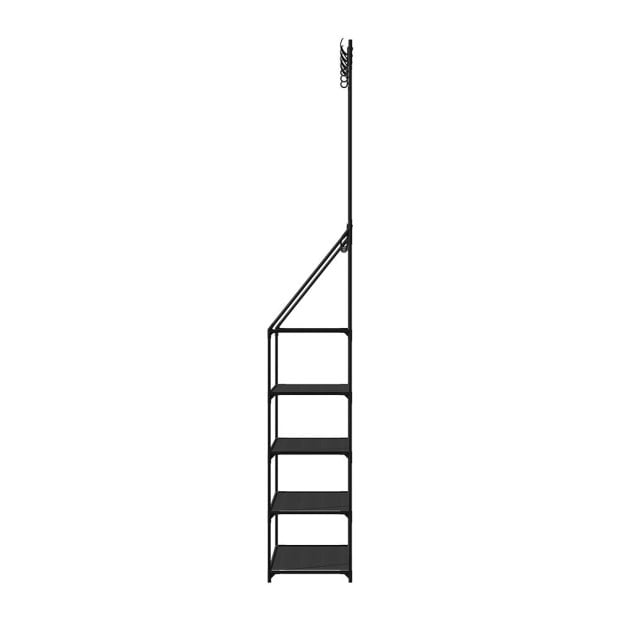 Shoe Rack Coat Hat Stand Hallway Storage Tree Metal Shelves Black Image 4