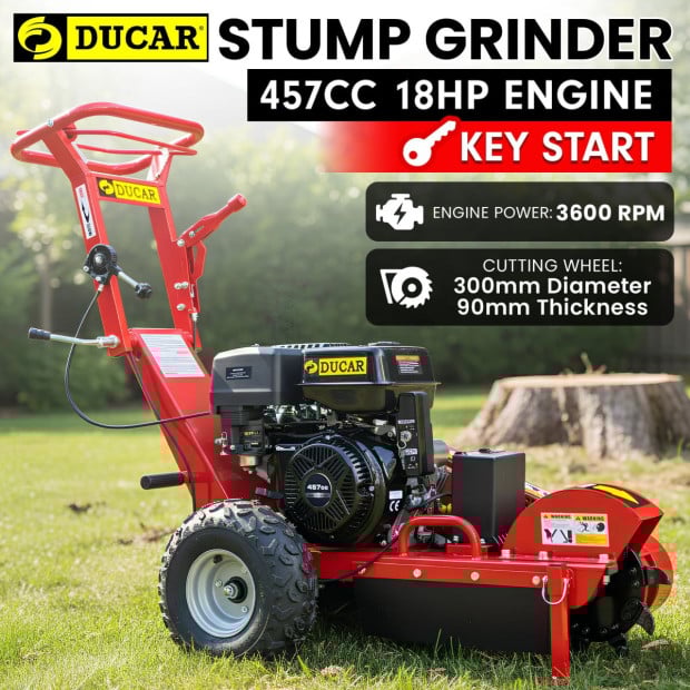 Ducar Stump Grinder 457cc 18HP Petrol Engine with Key Start & Tungsten Carbide Teeth Image 2