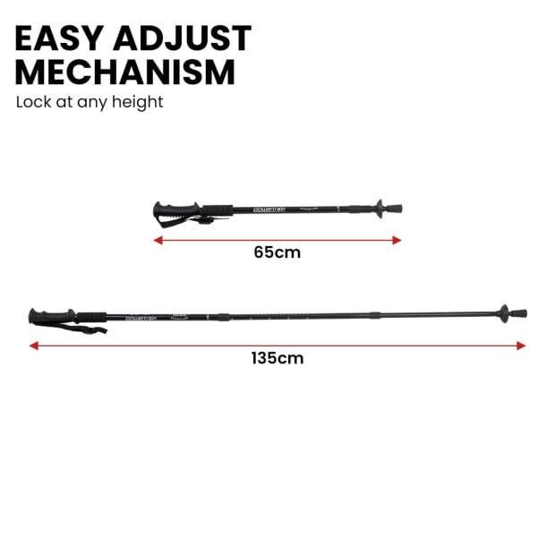 Powertrain Anti-Shock Trekking Hiking Walking Poles Sticks Pair Black Image 4