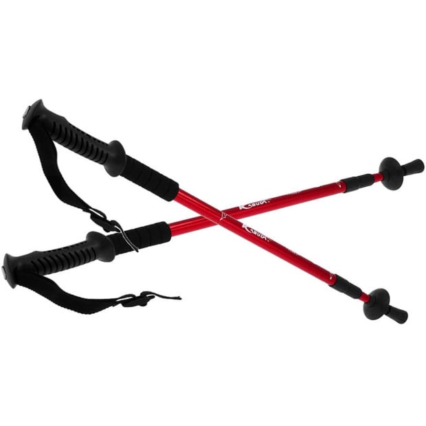 Anti-Shock Trekking Hiking Walking Poles Sticks Pair - Red Image 2