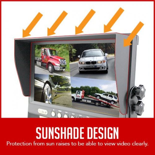 Elinz 9In Split screen Monitor 4pin Rearview 12v/24v Sunshade Inputs Image 3