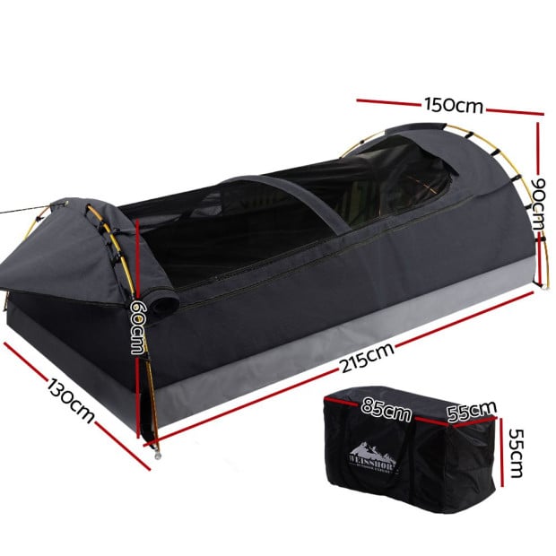 Double Swag Camping Swags Deluxe Canvas Tent Dark Grey Image 2
