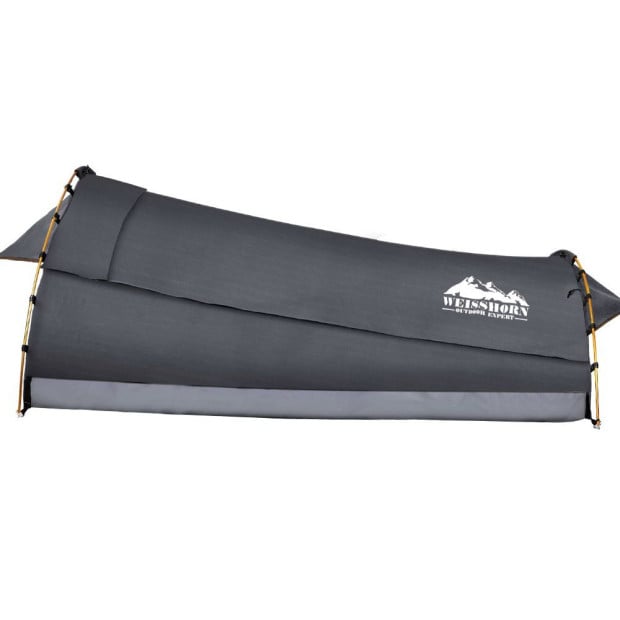 Double Swag Camping Swags Deluxe Canvas Tent Dark Grey Image 3