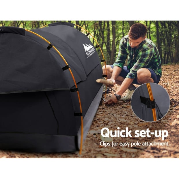 Double Swag Camping Swags Deluxe Canvas Tent Dark Grey Image 4