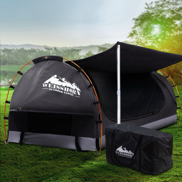 Double Swag Camping Swags Canvas Standing Dome Tent Dark Grey