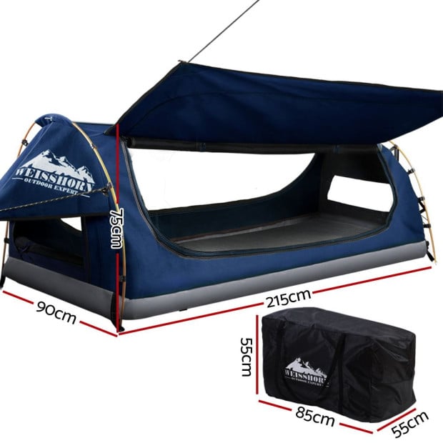 Swag King Single Camping Canvas Free Standing Swags Blue Dome Tent Image 2