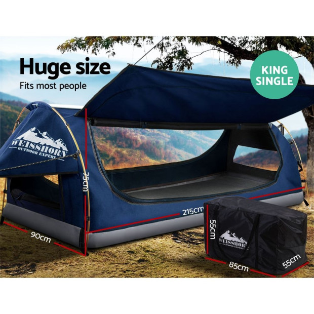 Swag King Single Camping Canvas Free Standing Swags Blue Dome Tent Image 4