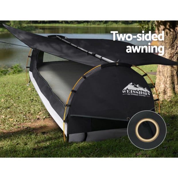 Swag King Single Camping Swags Canvas Free Standing Tent Dome Grey Image 5