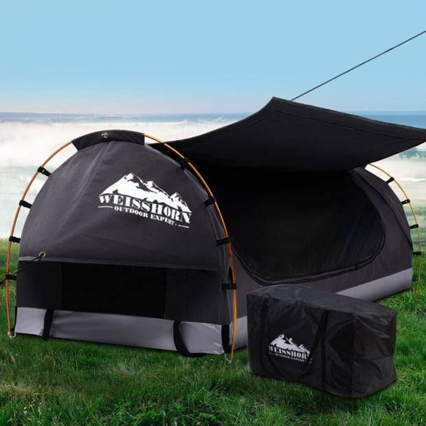 Swag King Single Camping Swags Canvas Free Standing Tent Dome Grey Image 8