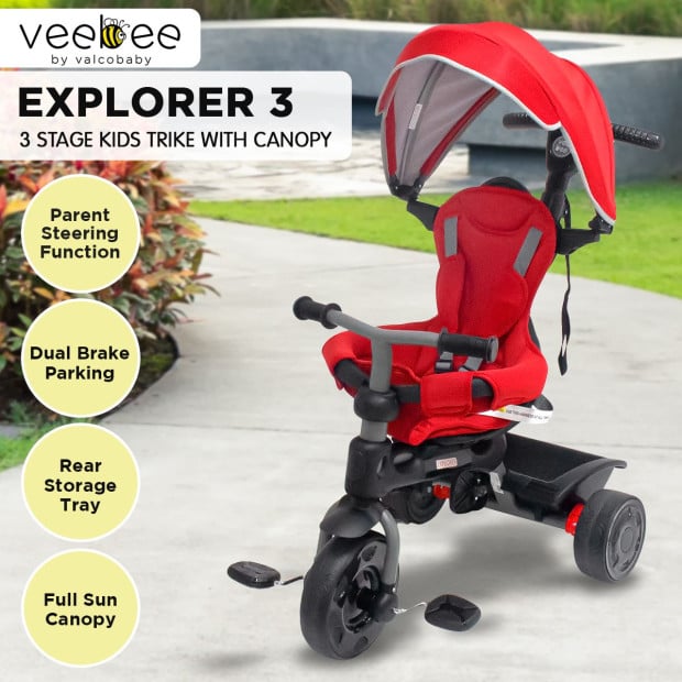 Veebee Explorer 3-Stage Kids Trike with Canopy - Red Image 7