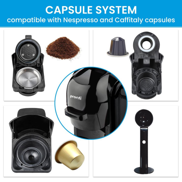 Pronti Breakfast Set with HomeMaid Coffee Machine, Silver Noir Toaster & Kettle Image 9