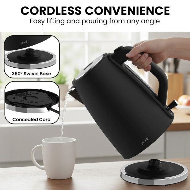 Pronti Breakfast Set with HomeMaid Coffee Machine, Silver Noir Toaster & Kettle Image 11