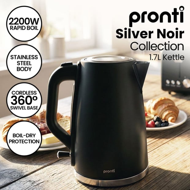 Pronti Breakfast Set with 1.6L Coffee Machine, Silver Noir Toaster & Kettle Image 4