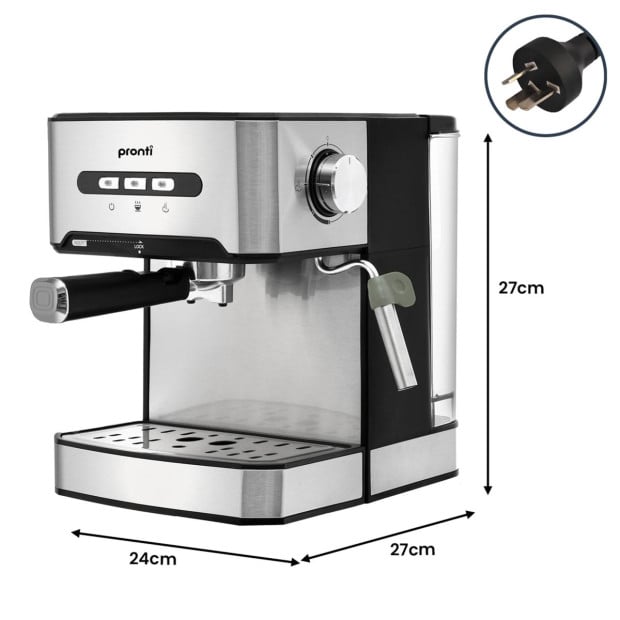 Pronti Breakfast Set with 1.6L Coffee Machine, Silver Noir Toaster & Kettle Image 6