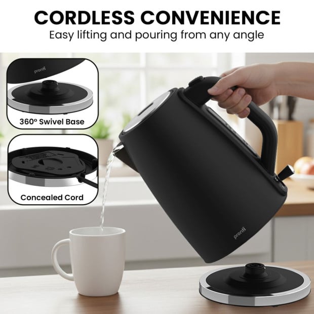 Pronti Breakfast Set with 1.6L Coffee Machine, Silver Noir Toaster & Kettle Image 11