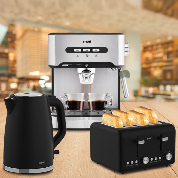 Pronti Breakfast Set with 1.6L Coffee Machine, Silver Noir Toaster & Kettle Image 13