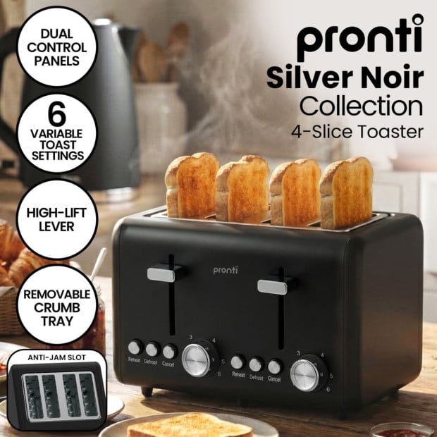 Pronti Breakfast Set with 1.25L Coffee Machine, Silver Noir Toaster & Kettle Image 5