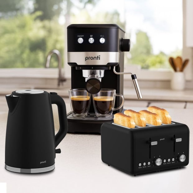 Pronti Breakfast Set with 1.25L Coffee Machine, Silver Noir Toaster & Kettle Image 13