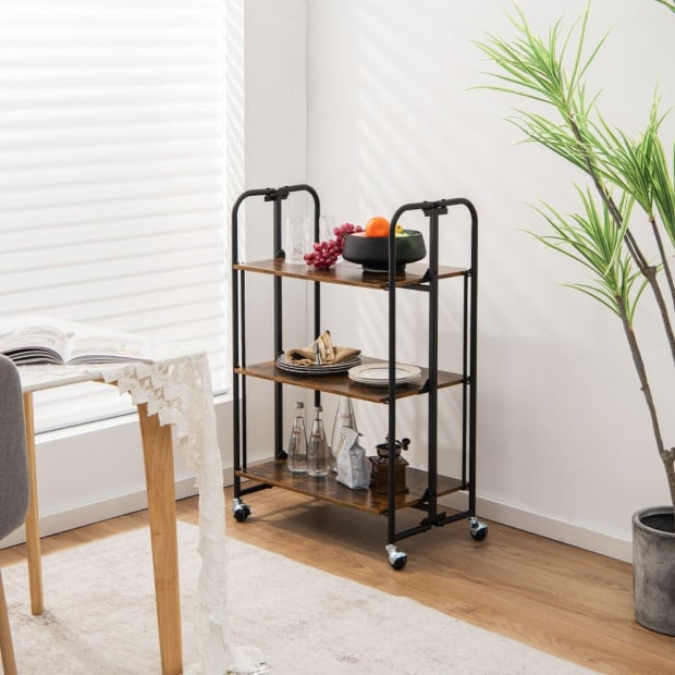 3-tier Industrial Kitchen Folding Rolling Cart With Metal Frame Image 6