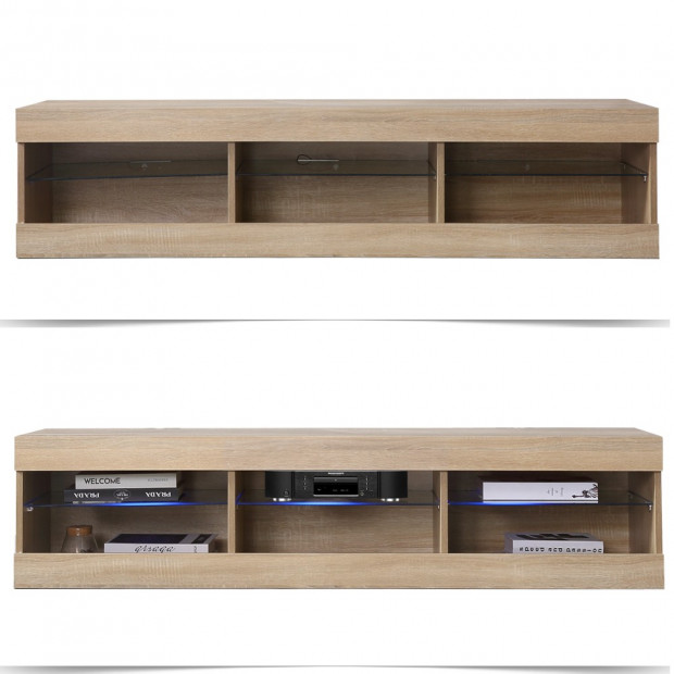 150cm Tv Cabinet Entertainment Unit Stand Led Lowline Oak Colour Image 2