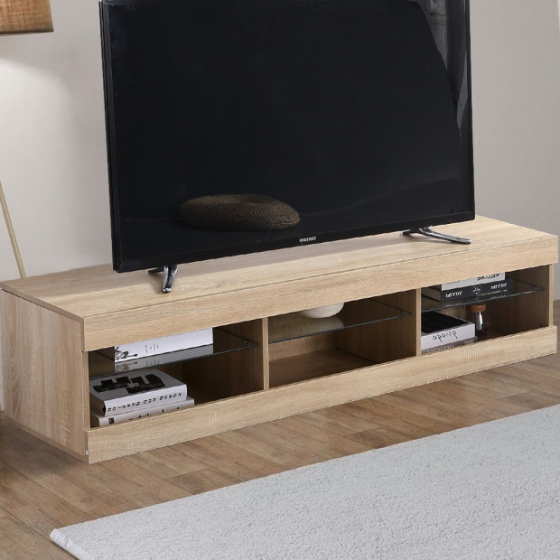 150cm Tv Cabinet Entertainment Unit Stand Led Lowline Oak Colour Image 3