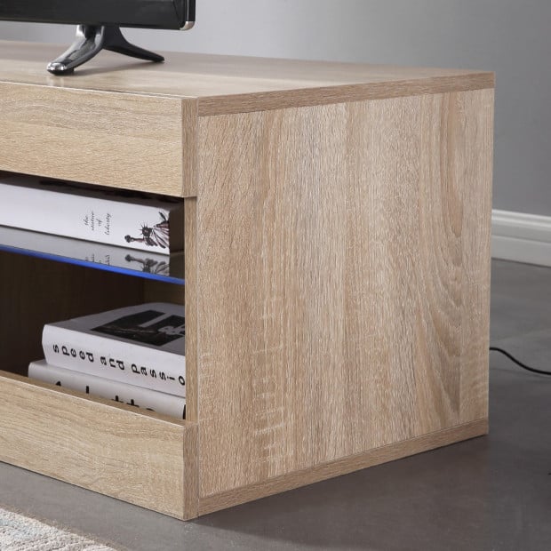 150cm Tv Cabinet Entertainment Unit Stand Led Lowline Oak Colour Image 4